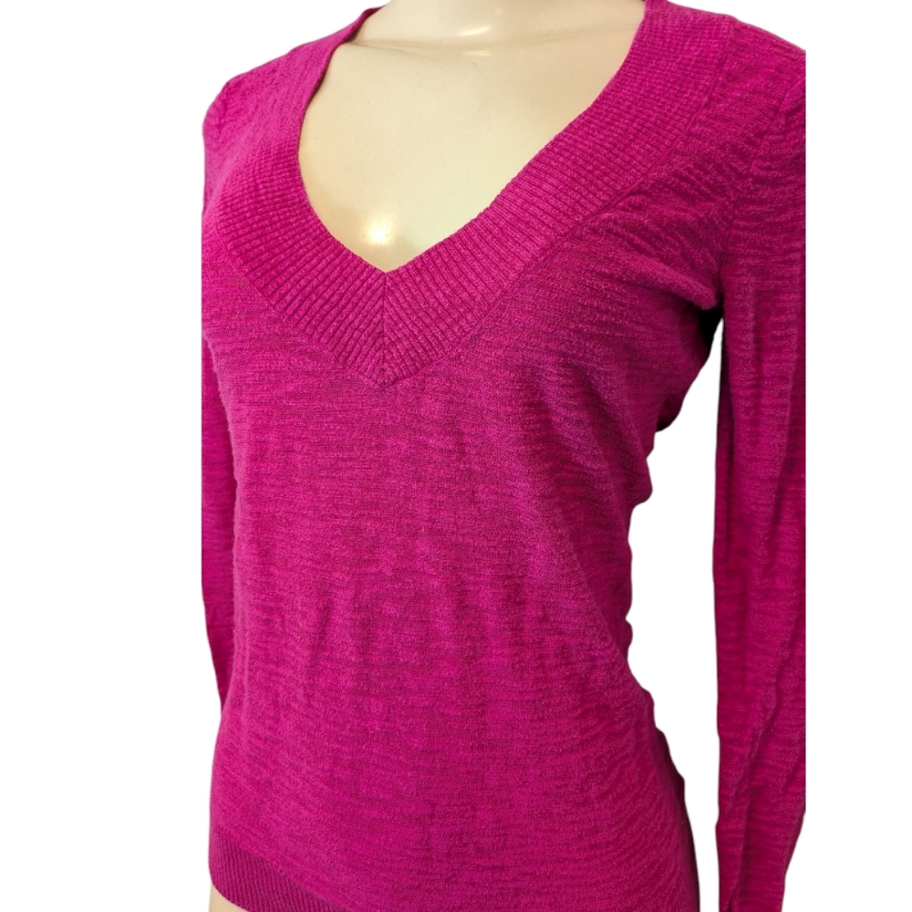 Express Hot Pink V-Neck Burnout Slub Cotton Lightweight Sweater Small
